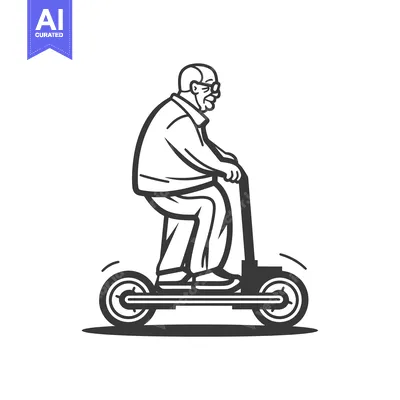 Aset desain premium: Elderly Man Riding an Electric Scooter