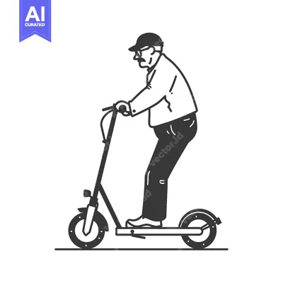 Aset desain premium: Elderly man riding a scooter