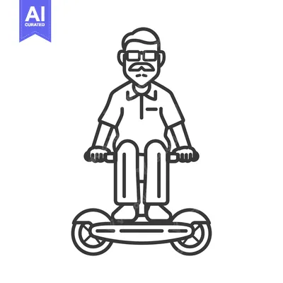 Aset desain premium: Elderly Man Riding a Self-Balancing Electric Scooter