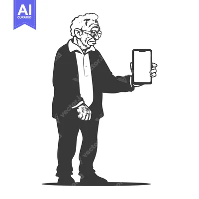 Aset premium populer: Elderly Man Showing Blank Smartphone Screen
