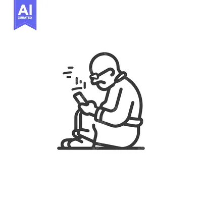 Premium design asset: Elderly Man Sitting and Looking at Phone