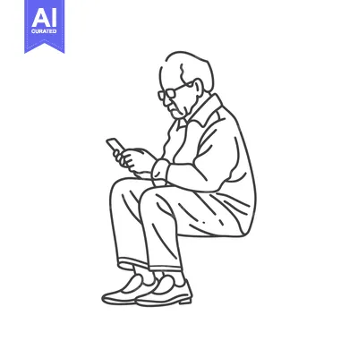 Premium design asset: Elderly Man Sitting and Using a Smartphone