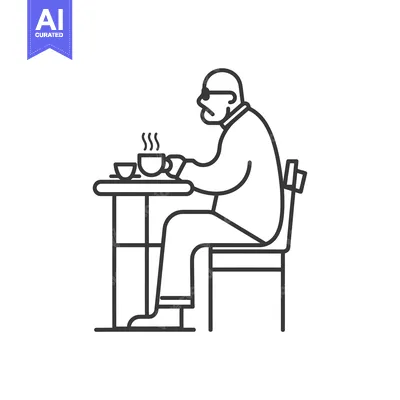 Aset desain premium: Elderly Man Sitting at a Table with a Cup of Coffee