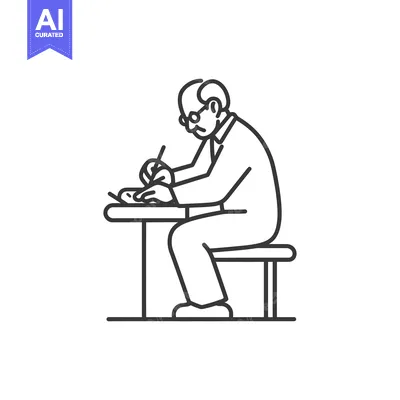 Aset desain premium: Elderly Man Sitting at a Table with a Pen in Hand