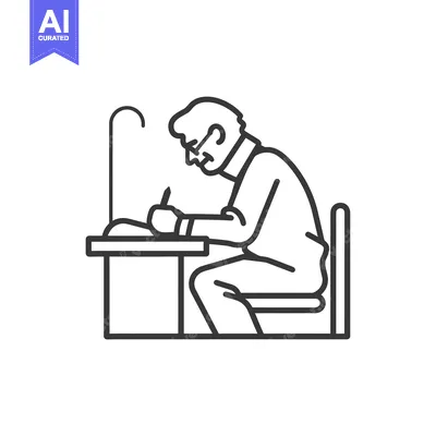 Premium design asset: Elderly Man Sitting at Desk Wearing Glasses and Writing