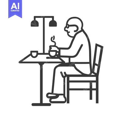 Aset premium populer: Elderly Man Sitting at Table with a Cup of Coffee and Lamp