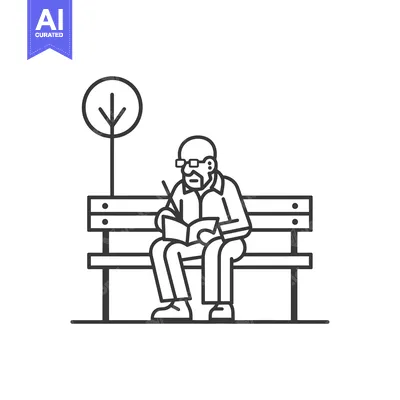 Premium design asset: Elderly man sitting on a bench reading a book under a tree