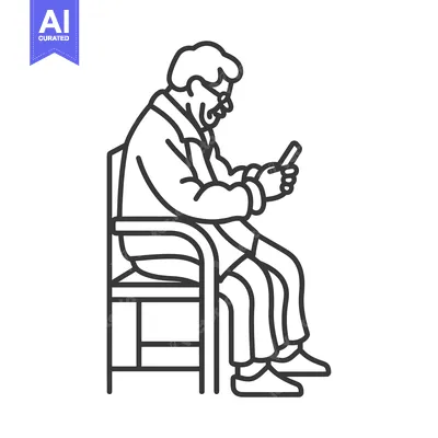 Premium design asset: Elderly Man Sitting on a Chair Using a Smartphone
