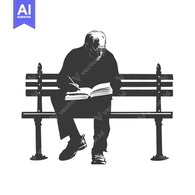 Popular premium asset: Elderly man sitting on a park bench and writing in a book