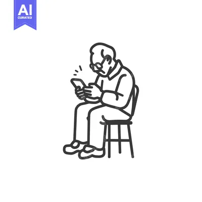 Popular premium asset: Elderly Man Sitting on a Stool Using a Smartphone