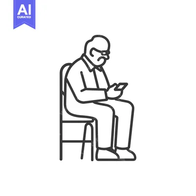 Aset desain premium: Elderly Man Sitting on Chair Using Phone