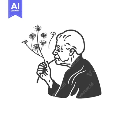 Aset premium populer: Elderly Man Sniffing a Dandelion Flower
