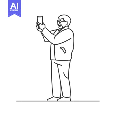 Aset desain premium: Elderly Man Taking a Photo with a Smartphone