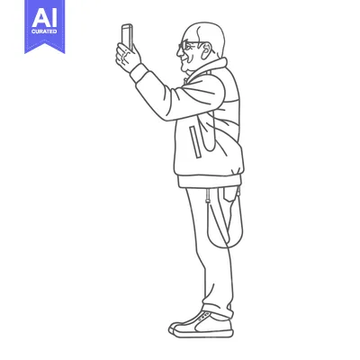 Aset premium populer: Elderly man taking a photo with his smartphone