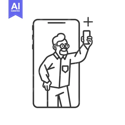 Aset desain premium: Elderly Man Taking a Selfie on a Smartphone
