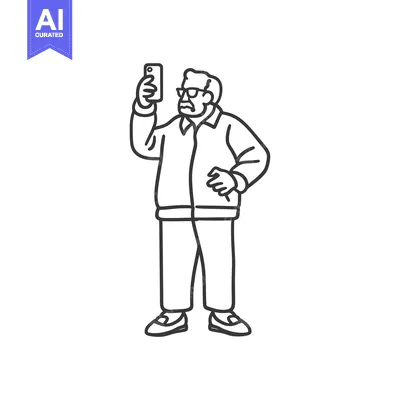Aset premium populer: Elderly Man Taking a Selfie with a Smartphone