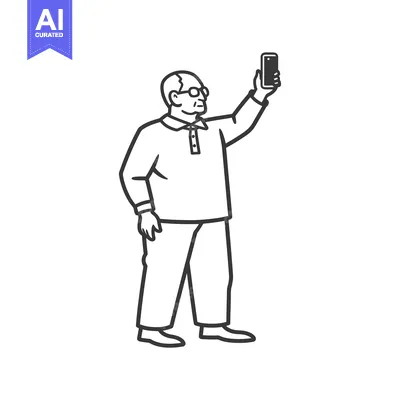 Aset premium populer: Elderly Man Taking a Selfie with a Smartphone