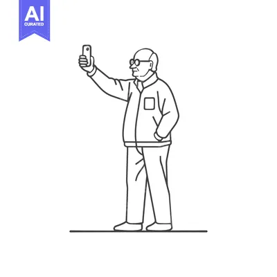 Aset premium populer: Elderly Man Taking a Selfie with a Smartphone