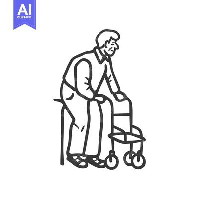 Aset desain premium: Elderly man using a walker for mobility assistance