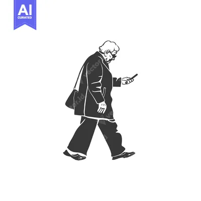 Aset premium populer: Elderly Man Walking and Using a Smartphone