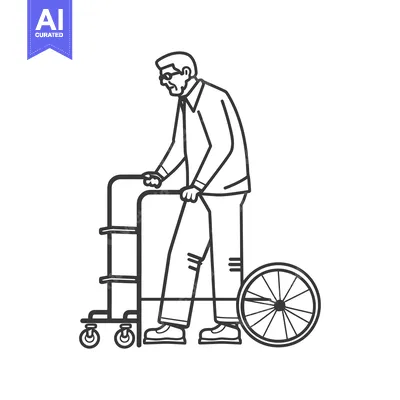 Aset premium populer: Elderly Man Walking with a Rollator