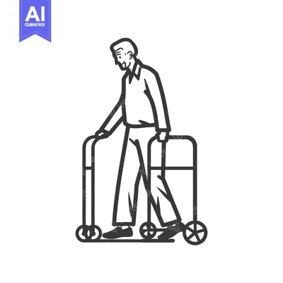 Aset premium populer: Elderly Man Walking with a Rolling Walker