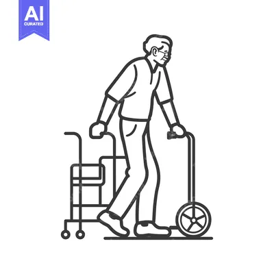 Aset premium populer: Elderly Man Walking with a Walker