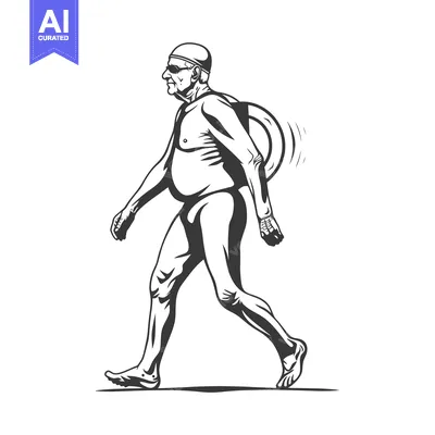 Aset desain premium: Elderly Man Walking With Swimming Gear