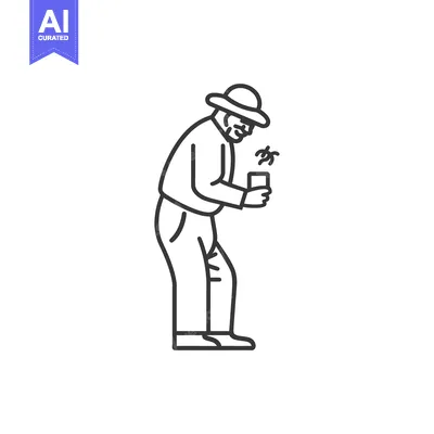 Aset desain premium: Elderly man wearing a hat holding a cup