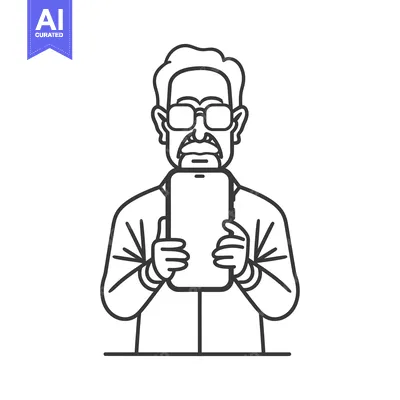 Aset desain premium: Elderly Man Wearing Glasses Using a Tablet