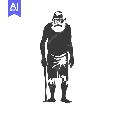 Premium design asset: Elderly Man with a Long White Beard Holding a Stick