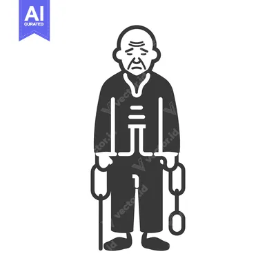 Aset premium populer: Elderly Man with a Walking Stick and a Chain
