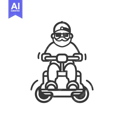 Aset desain premium: Elderly Man with Beard and Sunglasses Riding a Mobility Scooter