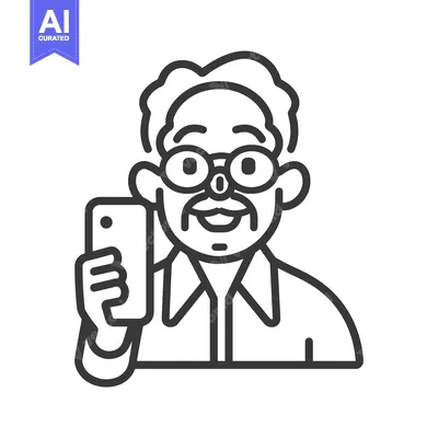 Premium design asset: Elderly Man with Glasses Holding a Smartphone