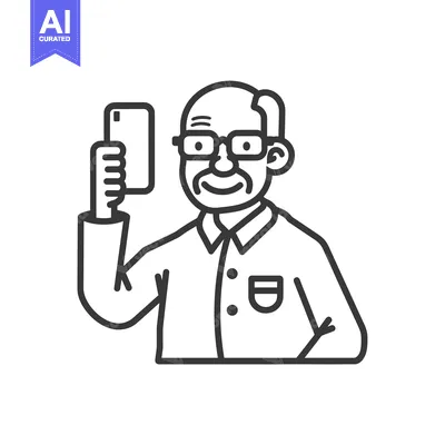 Aset desain premium: Elderly man with glasses holding a smartphone