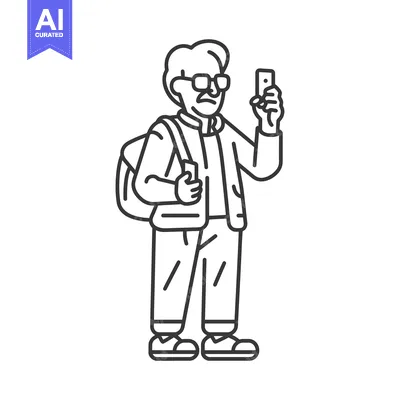 Popular premium asset: Elderly Man with Glasses Using a Smartphone While Wearing a Backpack