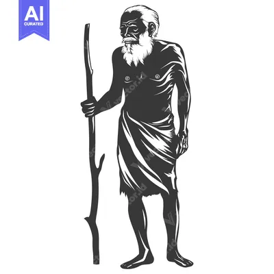 Aset desain premium: Elderly Man with Long Beard and Stick