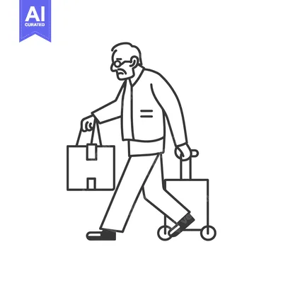 Aset premium populer: Elderly Man with Walker and Shopping Bag