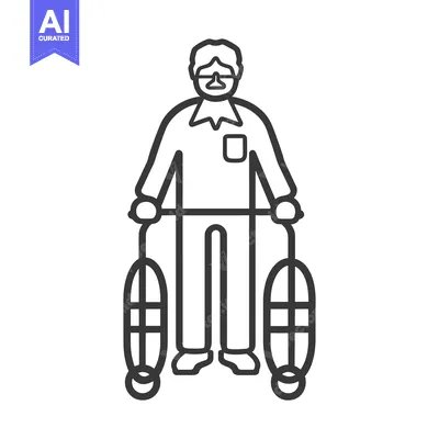 Aset desain premium: Elderly Man with Walking Frame