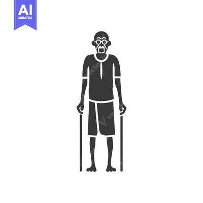 Aset premium populer: Elderly Man with Walking Sticks