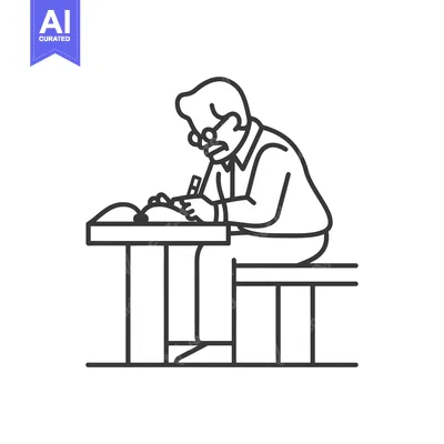 Premium design asset: Elderly man writing at a table