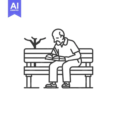 Aset desain premium: Elderly man writing in a notebook on a park bench