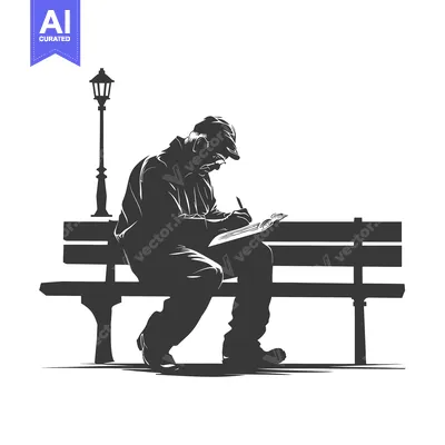 Aset desain premium: Elderly Man Writing in a Notebook While Sitting on a Bench