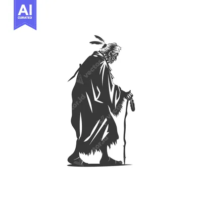 Aset desain premium: Elderly Native American Woman Walking With a Cane