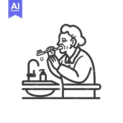 Premium design asset: Elderly Person Brushing Teeth in Bathroom Sink