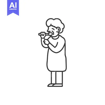 Aset desain premium: Elderly Person Brushing Their Teeth With a Toothbrush