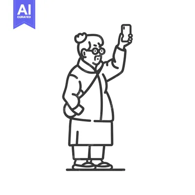 Aset premium populer: Elderly Person in Traditional Clothing Taking a Selfie with a Smartpho