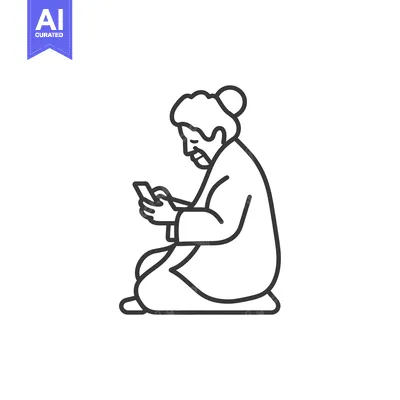 Aset desain premium: Elderly Person Kneeling and Using a Smartphone
