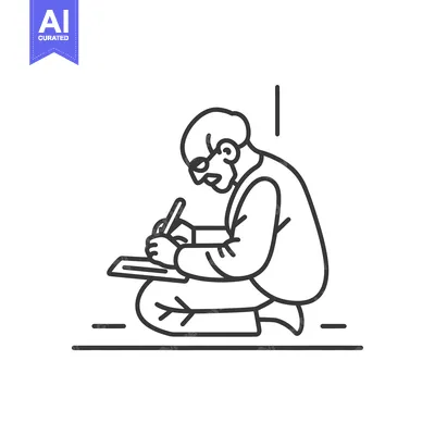 Aset desain premium: Elderly Person Kneeling and Writing on a Paper