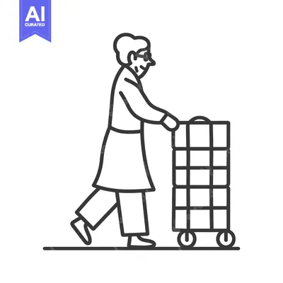 Popular premium asset: Elderly Person Pushing a Cart with Multiple Items